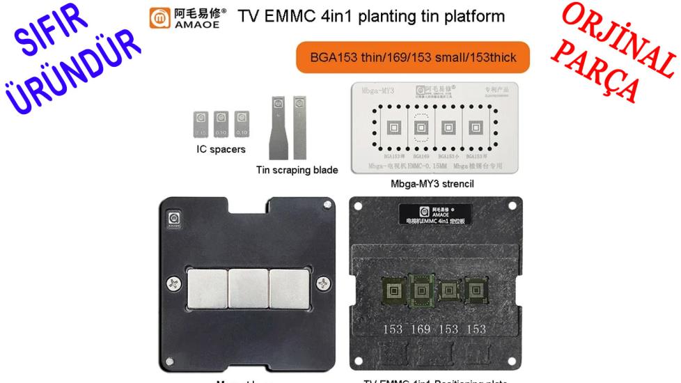 EMMC, STENCIL, Amaoe, Phone, TV, EMMC, 4 In 1, Reballing, Stencil, Jig, Platform, Televizyon , Emmc,Kalıplama, Seti